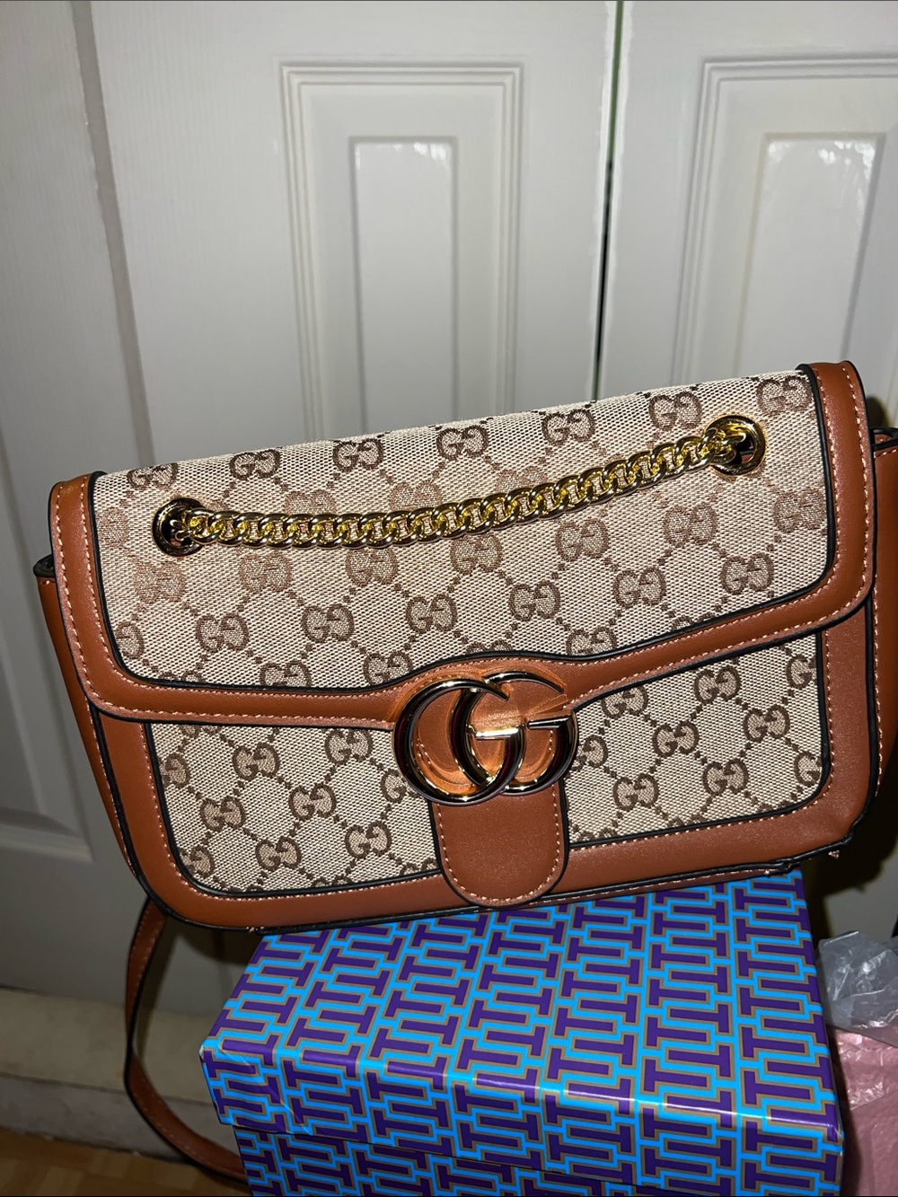 Brown/Beige Canvas Shoulder Bag